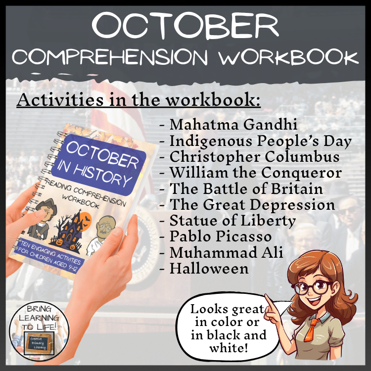 October in History Reading Comprehension Workbook | 5th-6th Grade