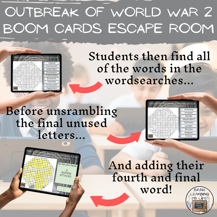 Outbreak of World War 2 BOOM Cards Escape Room | Digital ELA Reading Activity