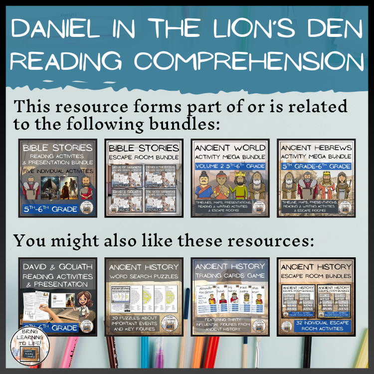 Daniel in the Lion's Den Close Reading Comprehension Activities | 5th-6th Grade