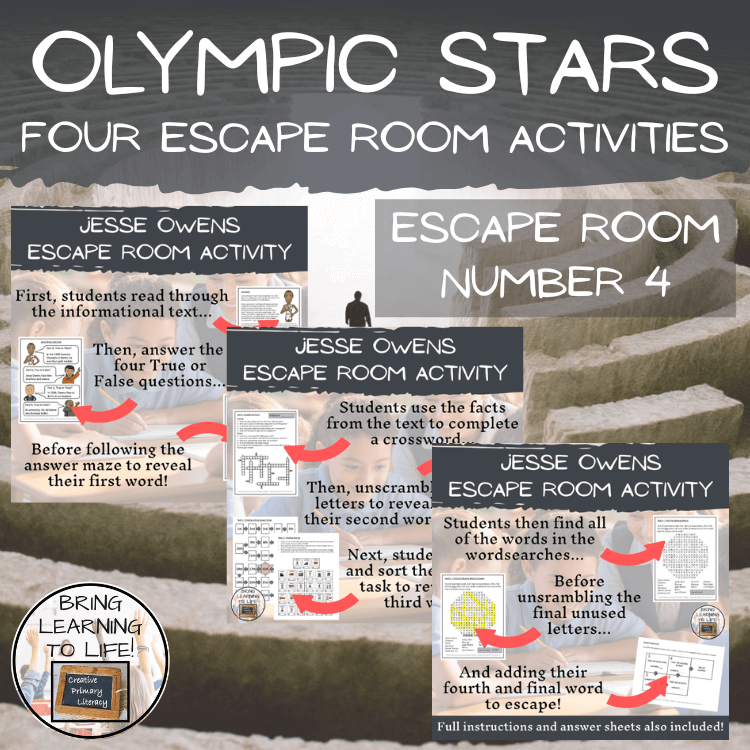 Olympic Stars Escape Room Activity Bundle | 5th Grade & 6th Grade