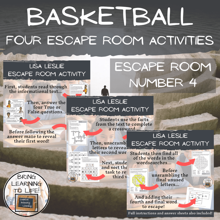 Basketball Stars Escape Room Activity Bundle | 5th & 6th Grade
