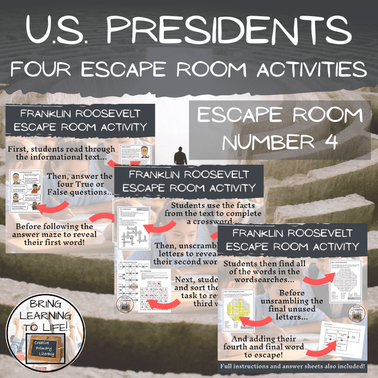 U.S. Presidents Volume I Escape Room Activity Bundle | 5th & 6th Grade