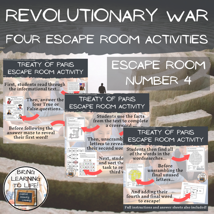 American Revolutionary War Escape Room Activity Bundle | 5th & 6th Grade