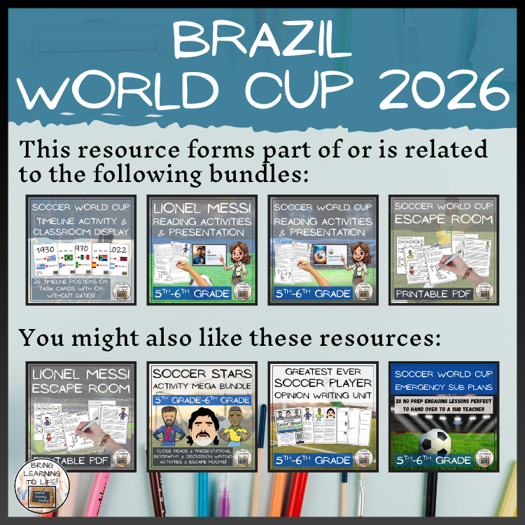 Brazil World Cup 2026 Reading Comprehension Activities | 5th–6th Grade