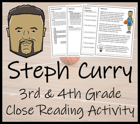 Steph Curry Close Reading Comprehension Activity | 3rd Grade & 4th Grade