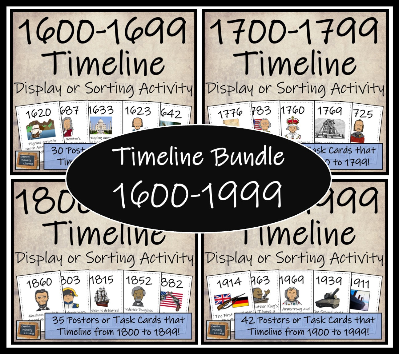 1600-1999 Timeline Display and Sorting Activity Bundle | Four Complete Timelines