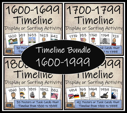 1600-1999 Timeline Display and Sorting Activity Bundle | Four Complete Timelines