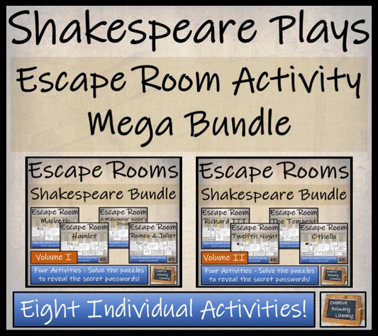 Shakespeare Plays Vol.I & II Escape Room Activity Mega Bundle | 5th & 6th Grade