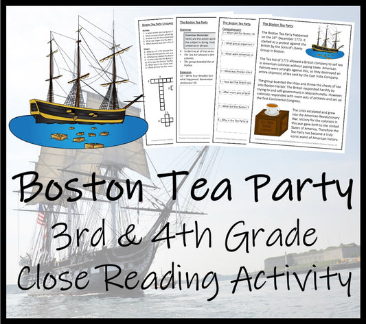 Boston Tea Party Close Reading Comprehension Activity | 3rd Grade & 4th Grade