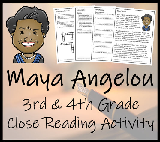 Maya Angelou Close Reading Comprehension Activity | 3rd Grade & 4th Grade