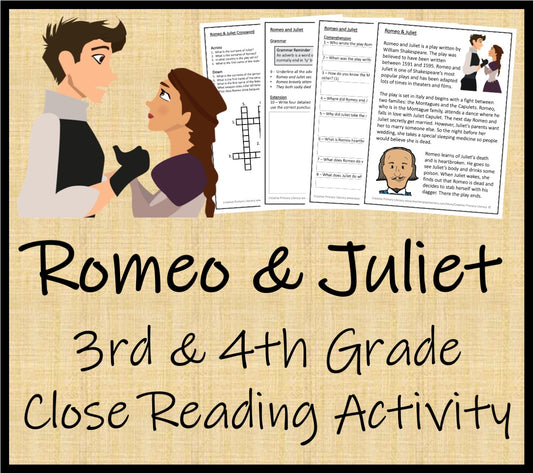Romeo and Juliet Close Reading Comprehension Activity | 3rd Grade & 4th Grade