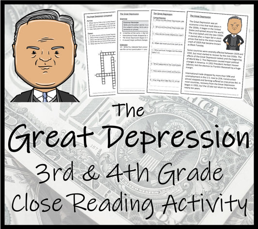 The Great Depression Close Reading Comprehension Activity 3rd Grade & 4th Grade