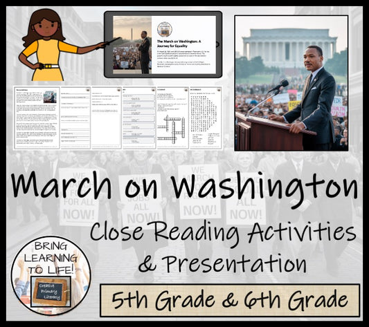 March on Washington Close Reading Comprehension Activities | 5th & 6th Grade
