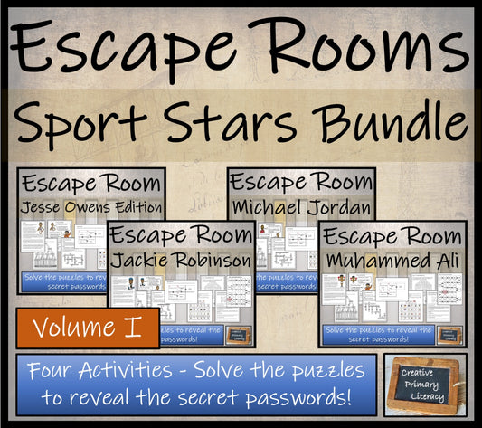 Sport Stars Volume 1 Escape Room Activity Bundle | 5th Grade & 6th Grade