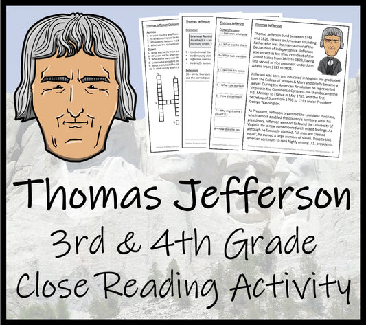 Thomas Jefferson Close Reading Comprehension Activity | 3rd Grade & 4th Grade
