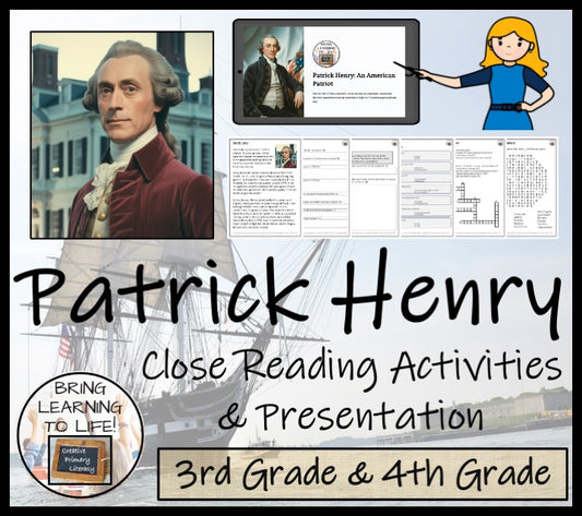 Patrick Henry Close Reading Comprehension Activities | 3rd Grade & 4th Grade