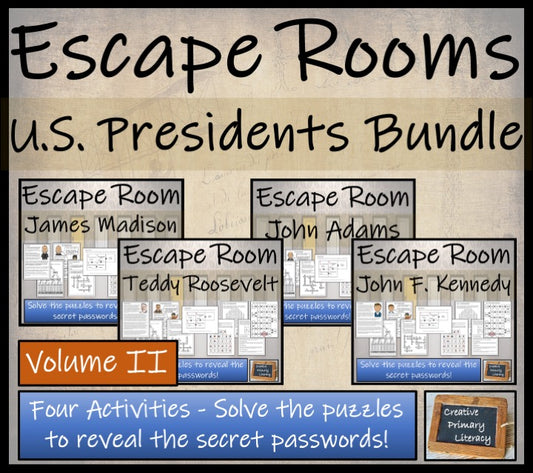 U.S. Presidents Volume II Escape Room Activity Bundle | 5th Grade & 6th Grade