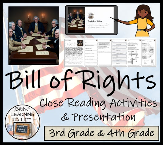 Bill of Rights Close Reading Comprehension Activities | 3rd Grade & 4th Grade