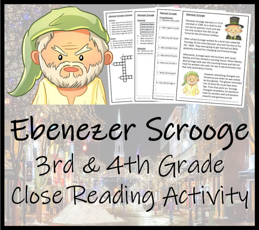 Ebenezer Scrooge Close Reading Comprehension Activity | 3rd Grade & 4th Grade