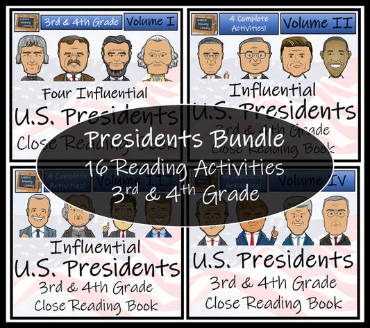 U.S. Presidents Volumes 1-4 Close Reading Book Bundle | 3rd Grade & 4th Grade