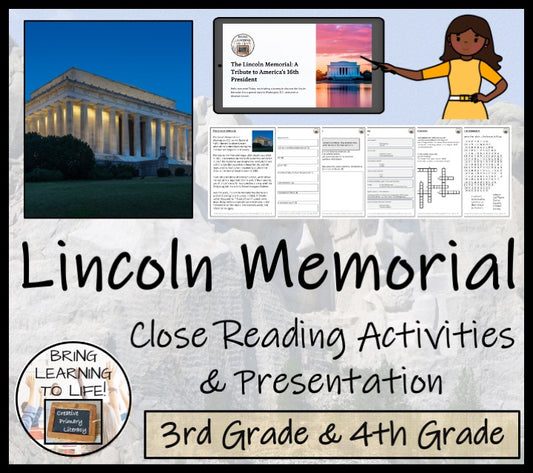 Lincoln Memorial Close Reading Comprehension Activities | 3rd Grade & 4th Grade