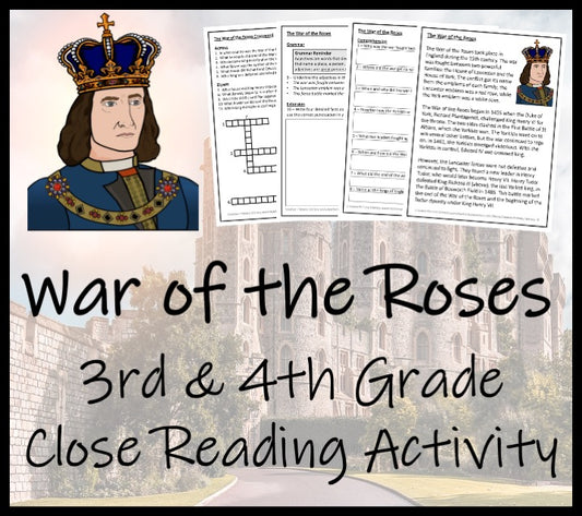 War of the Roses Close Reading Comprehension Activity | 3rd Grade & 4th Grade