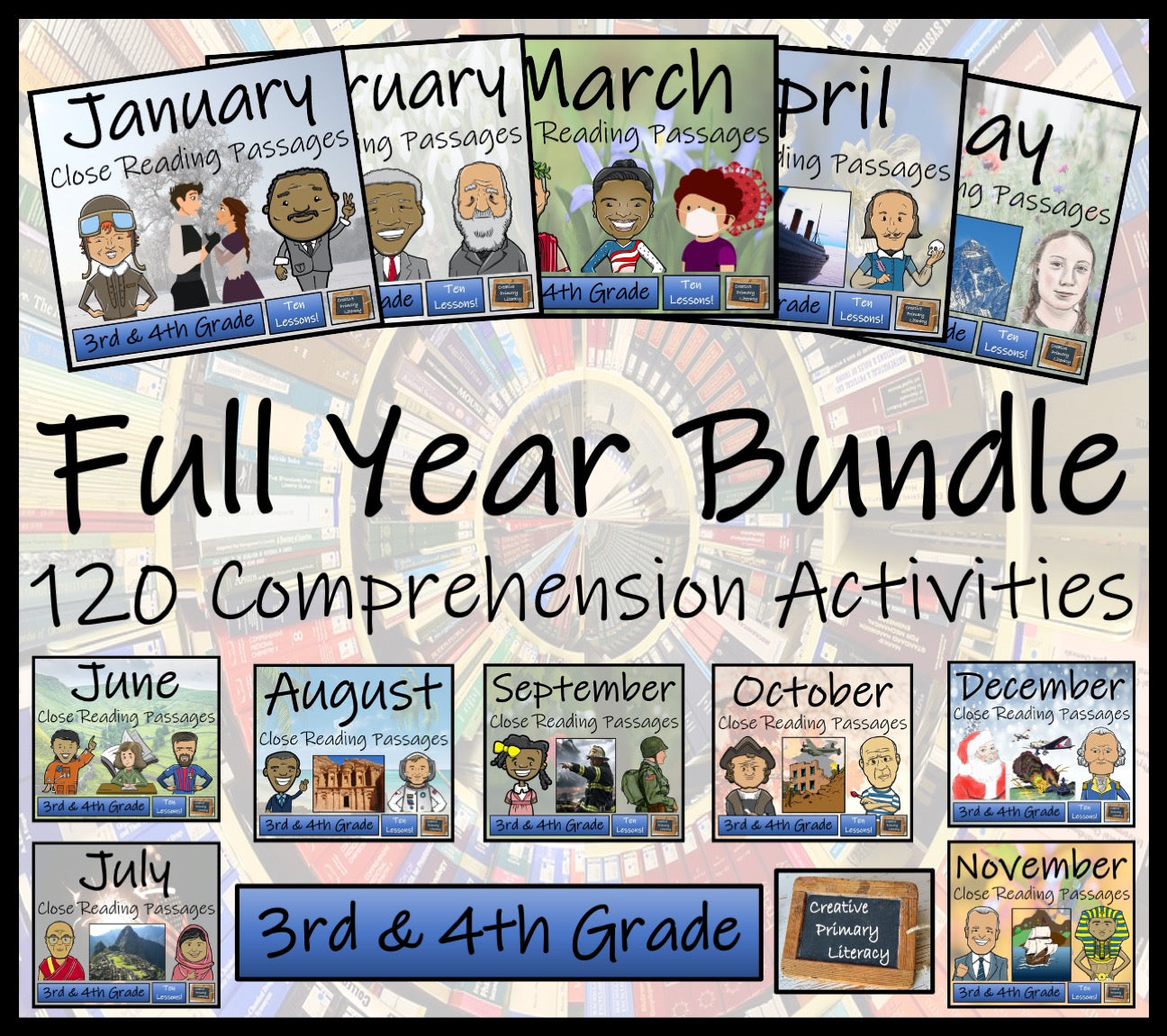Full Year Close Reading Comprehension Book Bundle | 3rd Grade & 4th Grade