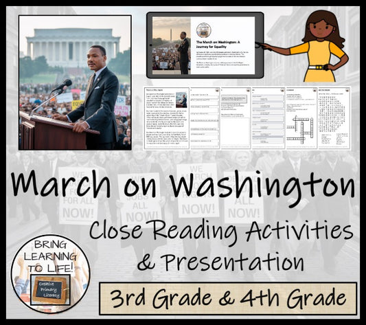 March on Washington Close Reading Comprehension Activities | 3rd & 4th Grade