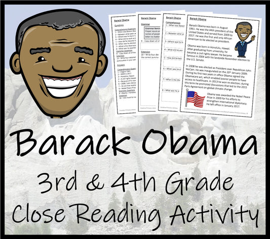 Barack Obama Close Reading Comprehension Activity | 3rd Grade & 4th Grade