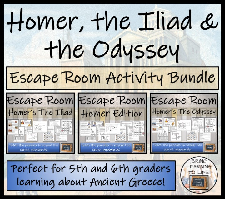 Homer, The Iliad and The Odyssey Escape Room Activity Bundle | 5th & 6th Grade