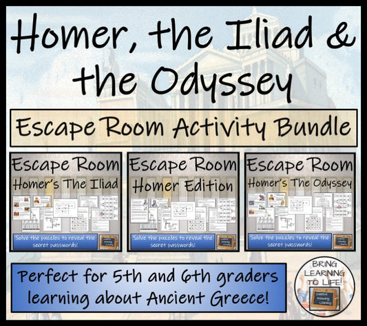Homer, The Iliad and The Odyssey Escape Room Activity Bundle | 5th & 6th Grade