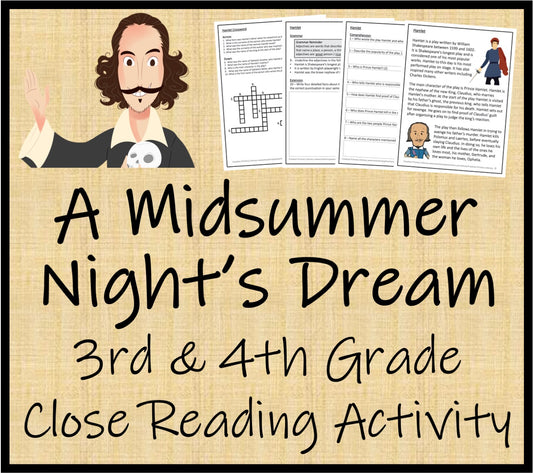 A Midsummer Night's Dream Close Reading Comprehension | 3rd Grade & 4th Grade
