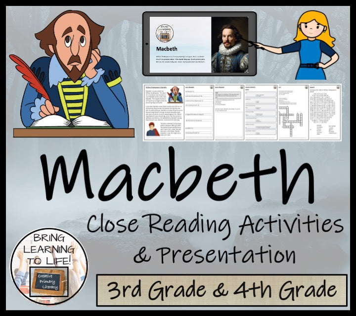 Macbeth Close Reading Comprehension Activities | 3rd Grade & 4th Grade