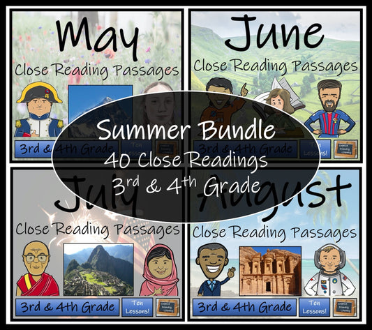 Summer Close Reading Comprehension Book Bundle | 3rd Grade & 4th Grade