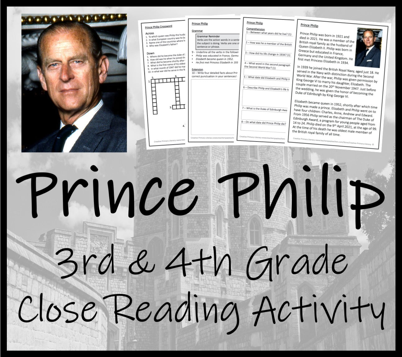 Prince Philip Close Reading Comprehension Activity | 3rd Grade & 4th G ...