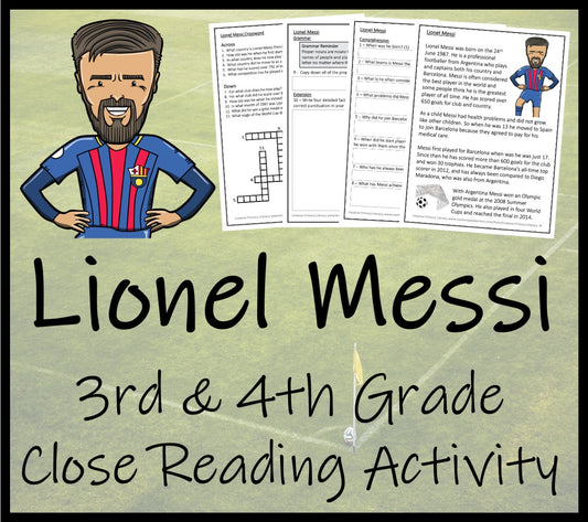 Lionel Messi Close Reading Comprehension Activity | 3rd Grade & 4th Grade