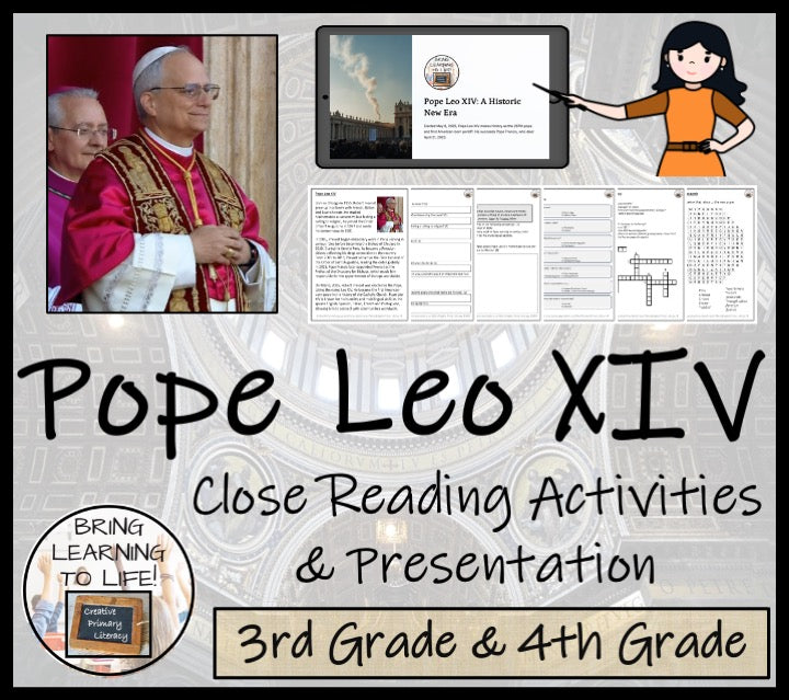 Pope Leo XIV Close Reading Comprehension Activities | 3rd Grade & 4th Grade