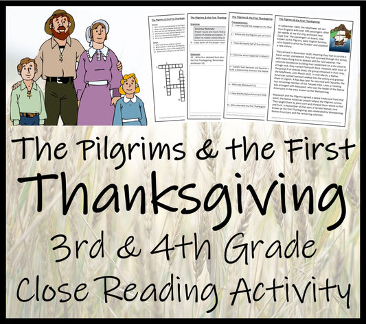 The Pilgrims & First Thanksgiving Close Reading Comprehension | 3rd & 4th Grade