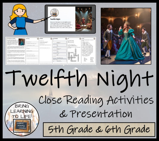 Twelfth Night Close Reading Comprehension Activities | 5th Grade & 6th Grade