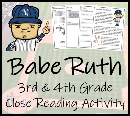 Babe Ruth Close Reading Comprehension Activity | 3rd Grade & 4th Grade