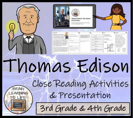 Thomas Edison Close Reading Passage & Comprehension Activities | 3rd–4th Grade
