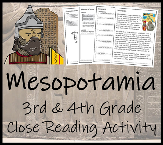 Ancient Mesopotamia Close Reading Comprehension Activity | 3rd Grade & 4th Grade