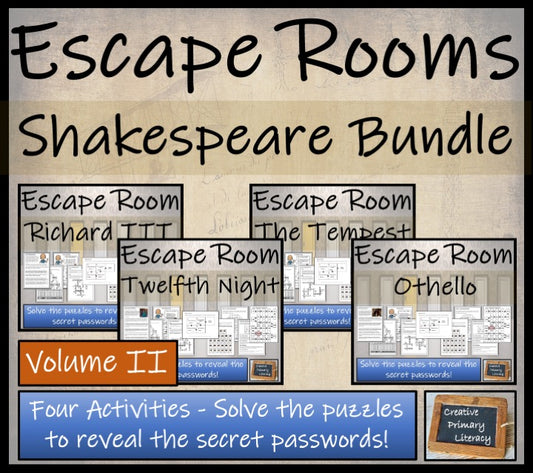 Shakespeare Plays Volume II Escape Room Activity Bundle | 5th Grade & 6th Grade
