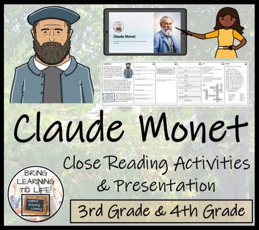 Claude Monet Close Reading Comprehension Activities | 3rd Grade & 4th Grade
