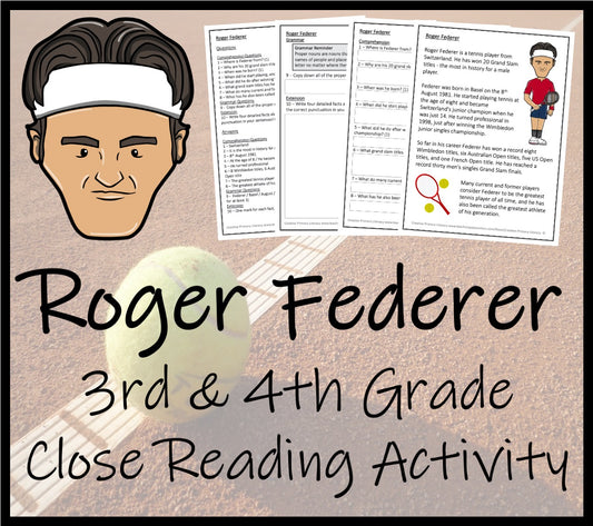 Roger Federer Close Reading Comprehension Activity | 3rd Grade & 4th Grade