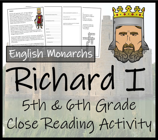 King Richard I Close Reading Comprehension Activity | 5th Grade & 6th Grade