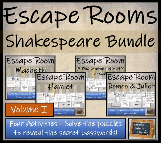 Shakespeare Plays Volume I Escape Room Activity Bundle | 5th Grade & 6th Grade