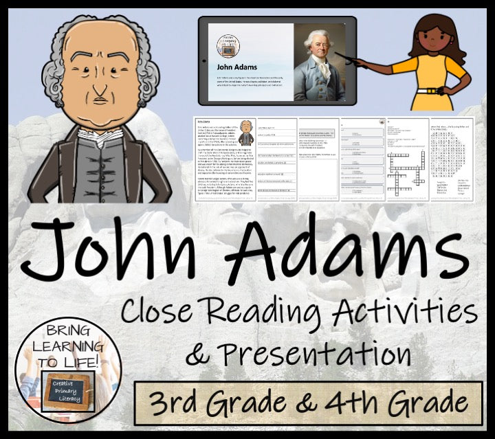 John Adams Close Reading Comprehension Activities | 3rd Grade & 4th Grade