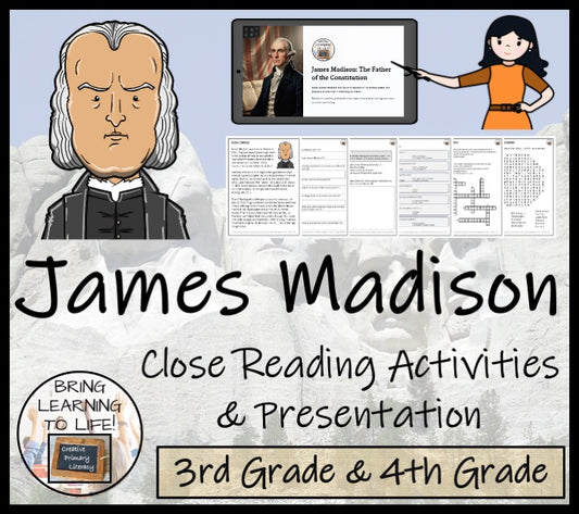 James Madison Close Reading Comprehension Activity | 3rd Grade & 4th Grade