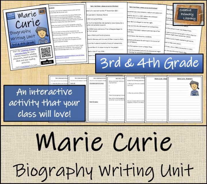 Marie Curie Biography Writing Unit | 3rd Grade & 4th Grade